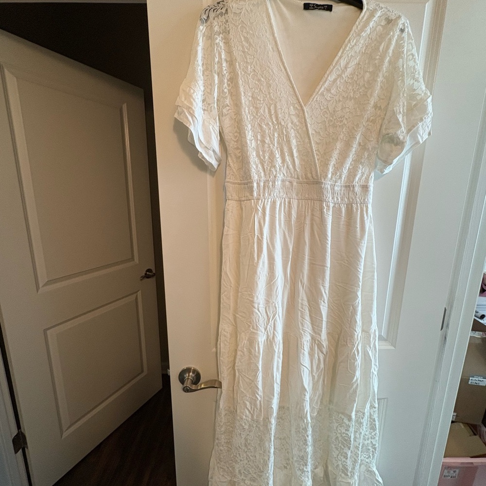 Cream Puff Sleeve V-Neck Maxi Sundress